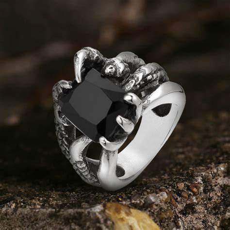 Gothic Dragon Claw Stainless Steel Gem Ring Gthic