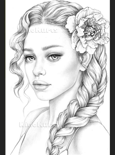 Floral Girl Portrait Coloring Page to Download JPEG and PDF Printable ...