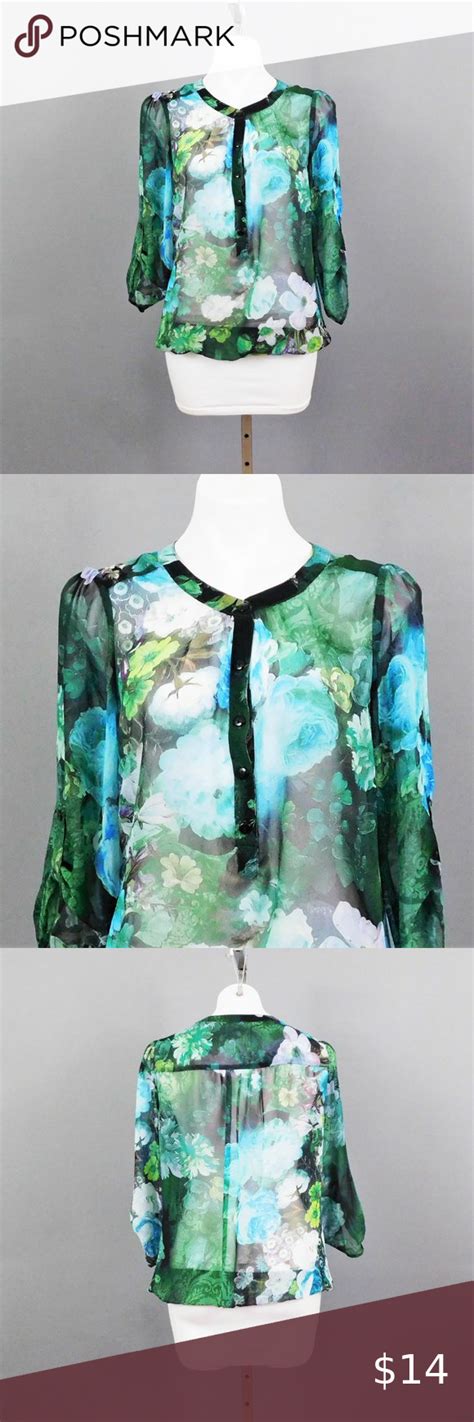 Dressbarn Women Shirt Green Floral L