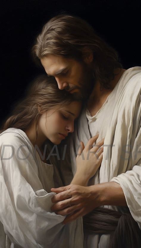 Jesus Christ Holding Hugging Comforting Teen Girl Young Women Oil