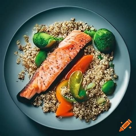 Delicious Baked Salmon Fillet With Crispy Skin And Steamed Vegetables On Craiyon