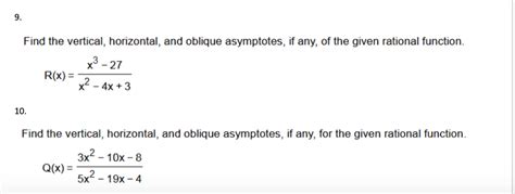 Solved 9 Find The Vertical Horizontal And Oblique