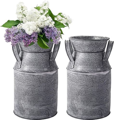 Topzea Pack Shabby Chic Milk Can Vase Galvanized Finish Milk Can