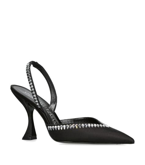 Womens Stuart Weitzman Black Embellished Gemcut Xcurve Slingback Mules