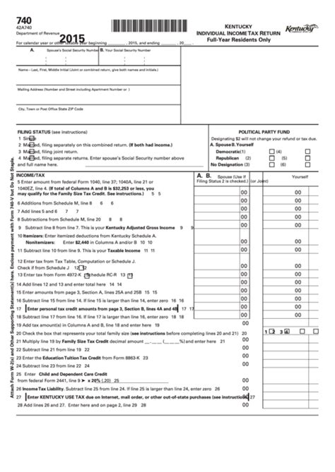 Fillable Form State Form A Kentucky Individual Income Tax