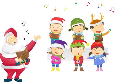 Premium Vector Happy Kids Singing Christmas Carols With Santa