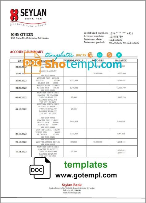 Sri Lanka Bank Statement Template Gotempl Templates With Design Service