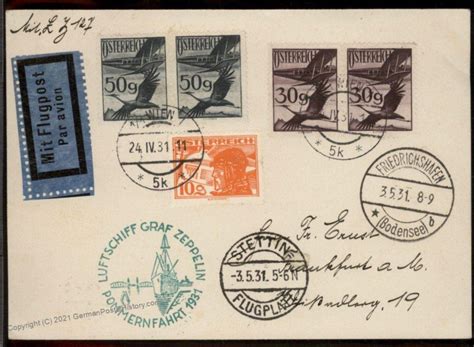 Austria Germany 1931 Graf Zeppelin Si106 Pommern Flight Cover 99803