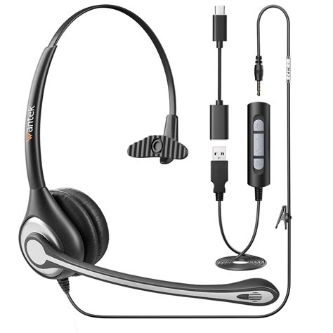 Wantek Wired Usb Headset With Noise Cancelling Mic In Line Controls Stereo Headphones For Pc