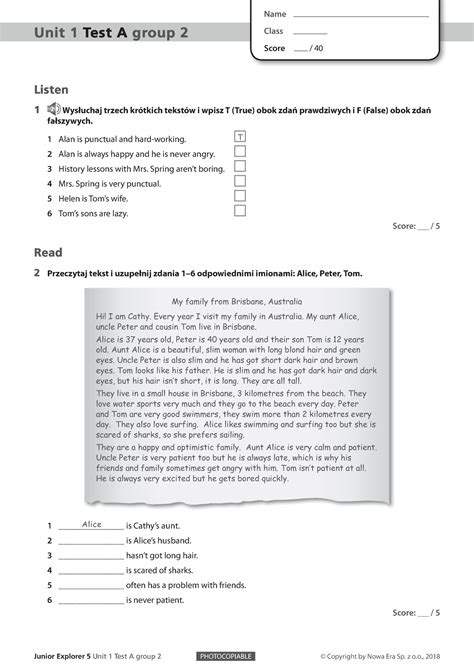 Junior Explorer Unit Test A Group Junior Explorer Unit Test