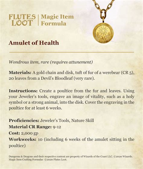 Amulet of Health Magic | Crafting Magic Items Formula D&D 5e | Dungeons and dragons homebrew ...