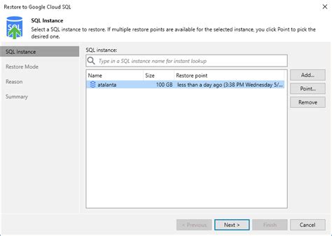 Step 2 Select Restore Point Veeam Backup For Google Cloud User Guide