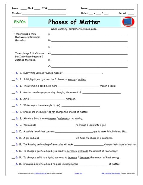 Bill Nye Phases Of Matter Worksheet Answers — Db