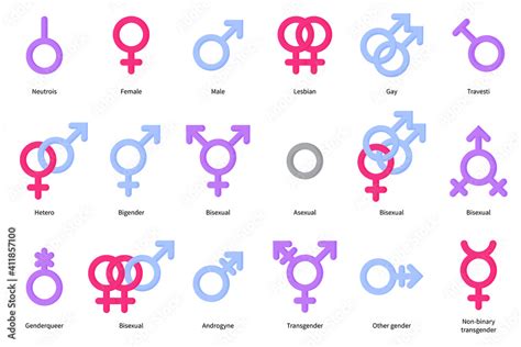 Set Of Gender Symbols Of Man Woman Gay Lesbian Bisexual