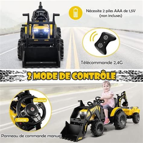 Dreamade Tracteur Electrique V Enfants Tractopelle Avec Excavatrice