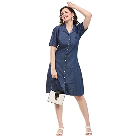 Buy Kevin Blue Denim Short Length Dress Half Sleeve Classic Collar