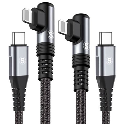 SWECENT Cable USB C vers iPhone Coudé 90 Degrés 3m Lot de 2 Chargeur