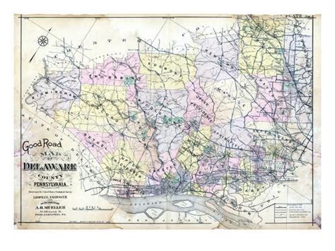 1910 Delaware County Road Map Pennsylvania United States Giclee