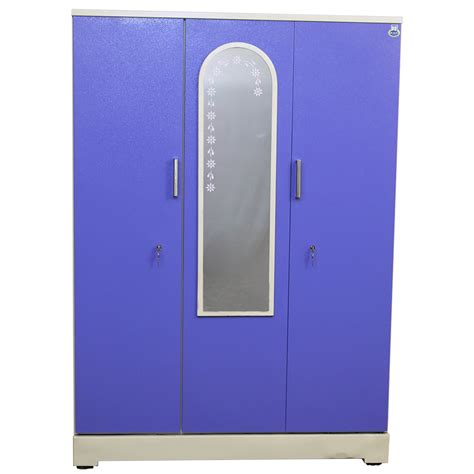 3 Door Steel Wardrobe Vajra Blue Heavy Weight With Dressing Mirror