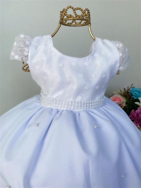 Vestido Infantil Branco Batizado Cinto E Aplique De P Rolas Rosa