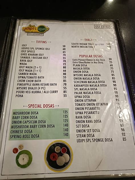 Menu At Udipi S Upahar Nallagandla Hyderabad