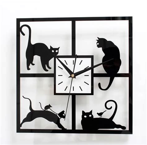 High grade Fashion Black cat wall clock Creative modern design cat's design wall clock for ...