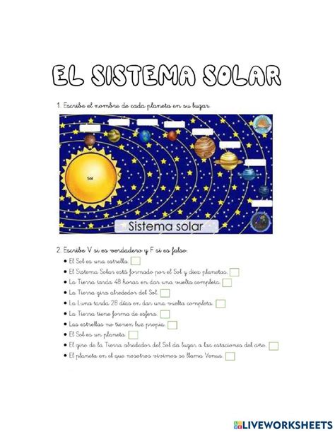 Sistema Solar Planetas Worksheet Live Worksheets