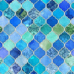 Cobalt Blue And Aqua Decorative Moroccan Fabric Blue Moroccan Tile