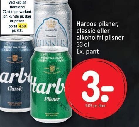 Harboe Pilsner Classic Eller Alkoholfri Pilsner 33 Cl Ex Pant Tilbud