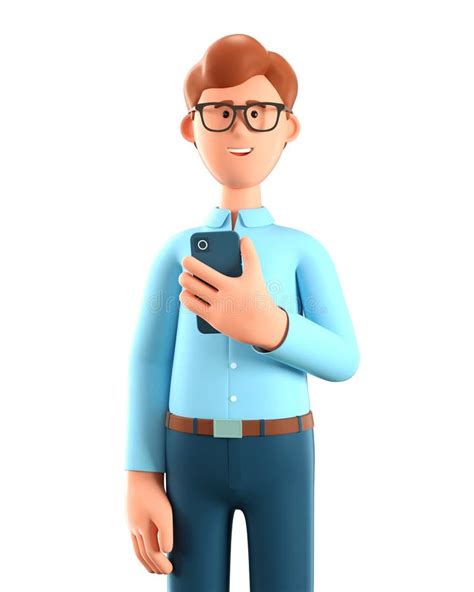 3d Illustration Of Man With Smartphone Cartoon Smiling Businessman