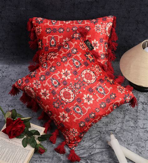 Buy Red Traditional Velvet X Inches Cushion Covers Pack Of At