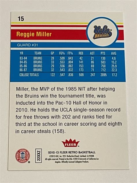 Fleer Retro Basketball Reggie Miller Ucla Bruins Ebay