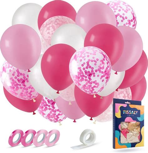 Fissaly Stuks Roze Wit Donkerroze Helium Ballonnen Met Lint