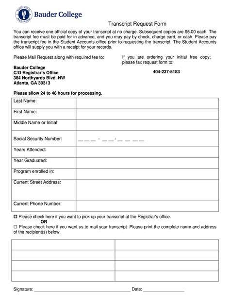 Bauder College Transcripts Fill Out Sign Online DocHub