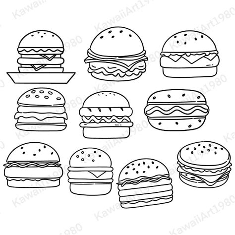 Hamburger Svg Bundle Burger Cricut File Food Silhouette Etsy