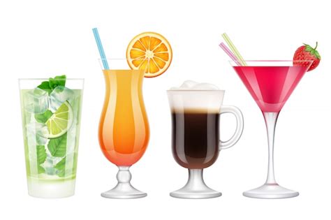 Premium Vector Summer Cocktails Realistic Alcoholic Drinks In