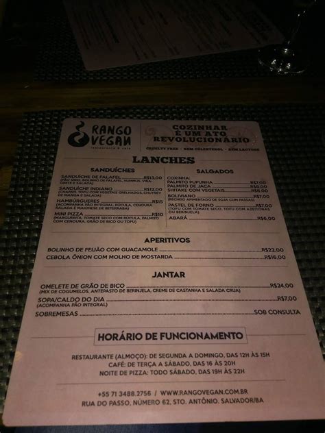 Menu Em Rango Vegan Restaurante Salvador Rua Do Passo