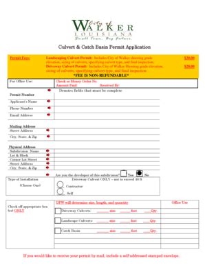 Fillable Online Culvert Catch Basin Permit Application Fax Email Print