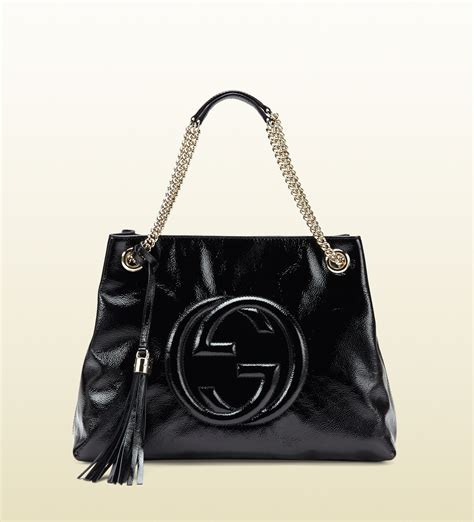 Lyst Gucci Soho Soft Patent Leather Shoulder Bag In Black