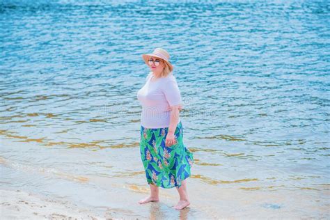 Plus Size Blonde Woman At Beach Lifestyle Stock Photo Image Of Large