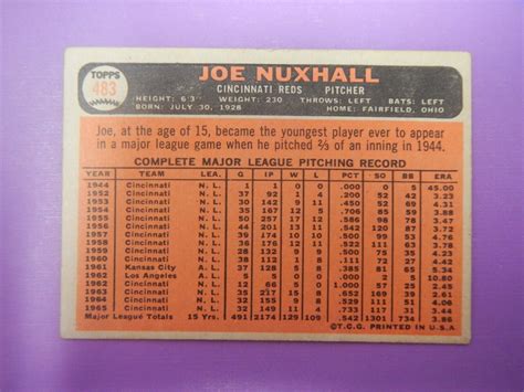 1966 Topps Baseball Joe Nuxhall Reds 483 Ebay