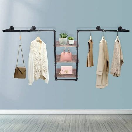 Miumaeov Wall Mount Clothing Rack With Tiers Wood Shelf Industrial