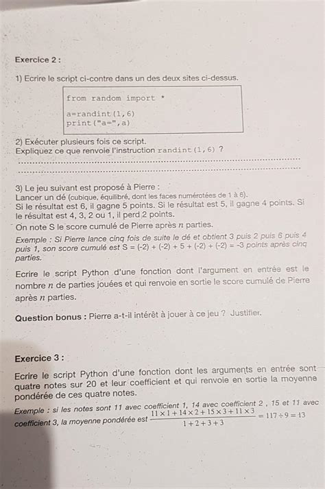 Bonjour Est Ce Que Quelqu Un Pourrait M Aider Pour L Exercice 2 Et L