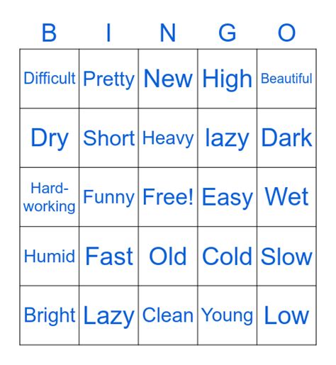 Esl Adjectives Bingo Card