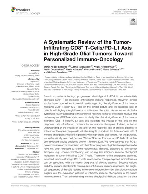 Pdf A Systematic Review Of The Tumor Infiltrating Cd8 T Cellspd L1