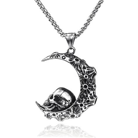 Pendentif Crâne Croissant De Lune Collier Gothique Croissant De Lune