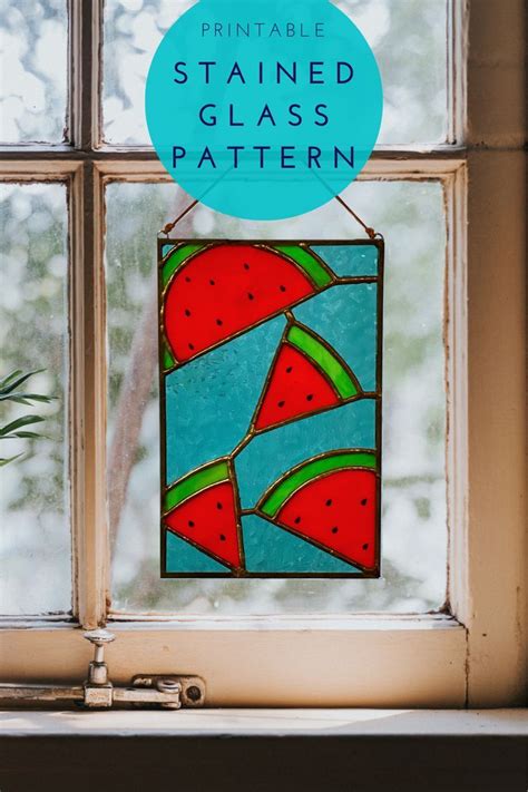 Digital Stained Glass Pattern Watermelon Fruit Panel Suncatcher