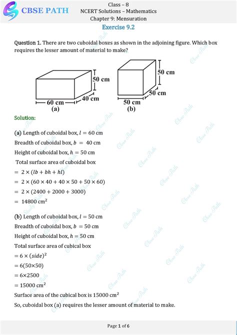 NCERT Solutions For Class 8 Maths Exercise 9 2 Mensuration 2024 25