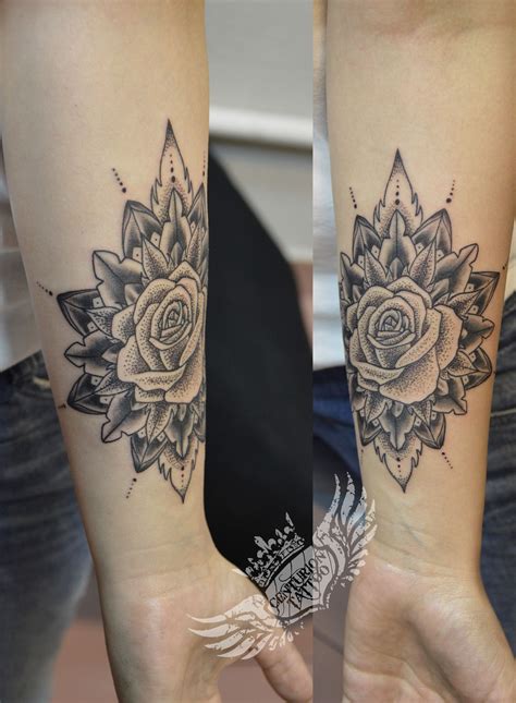 Mandala Dotwork Rose Tattoo Tattoos Cool Tattoos Rose Tattoos