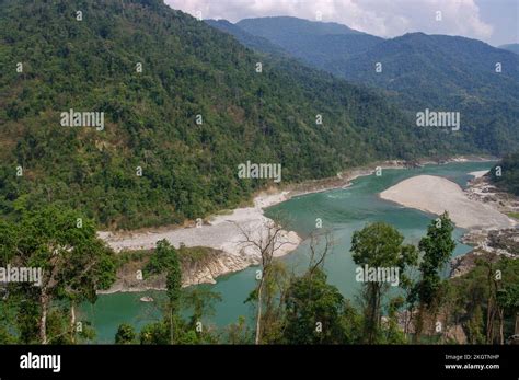 Scenic landscape view of the Siang or Siyom river valley, in the ...